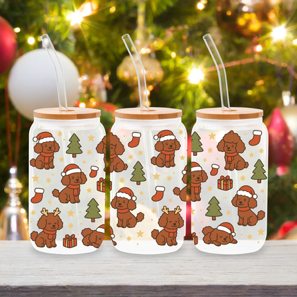 Brown Poodle | Doggy Christmas | Glass Cans