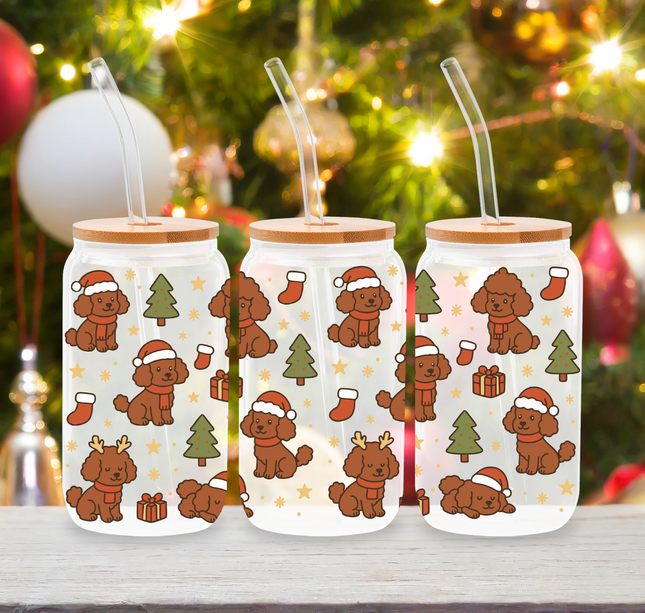 Brown Poodle | Doggy Christmas | Glass Cans
