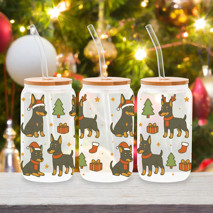 Doberman | Doggy Christmas | Glass Cans