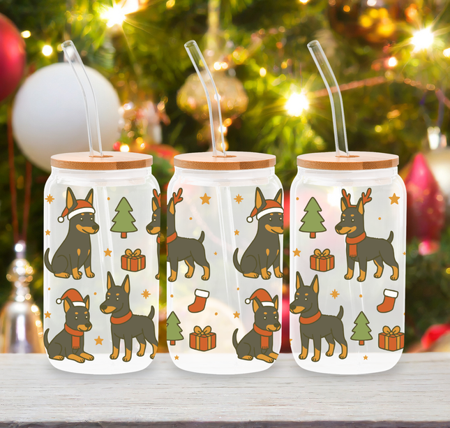 Doberman | Doggy Christmas | Glass Cans
