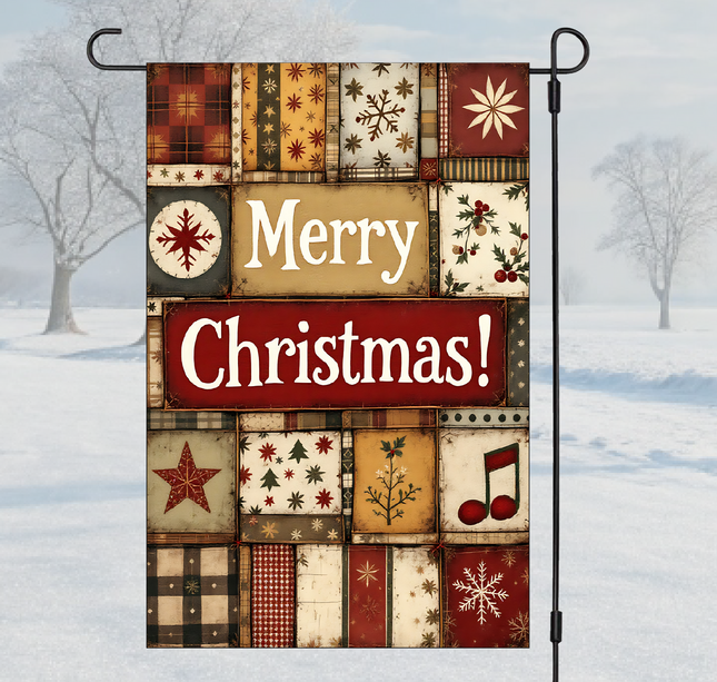 Merry Christmas Patchwork | Garden Flag